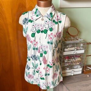 Tommy Hilfiger Cream Sleeveless Collared Top with Green & Pink Floral Print